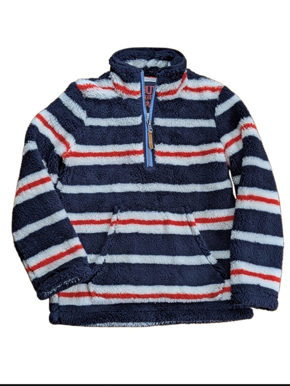 Joules Boys 7-8 Nautical Navy Stripes Quarter Zip Soft Sherpa Fleece Pullover